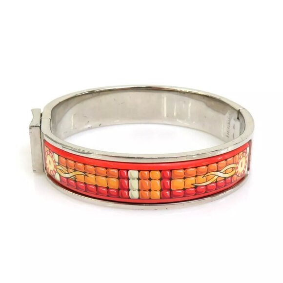 Auth HERMES Clic Clac Bangle Bracelet Silver/Orange Metal/Enamel - Picture 2 of 8
